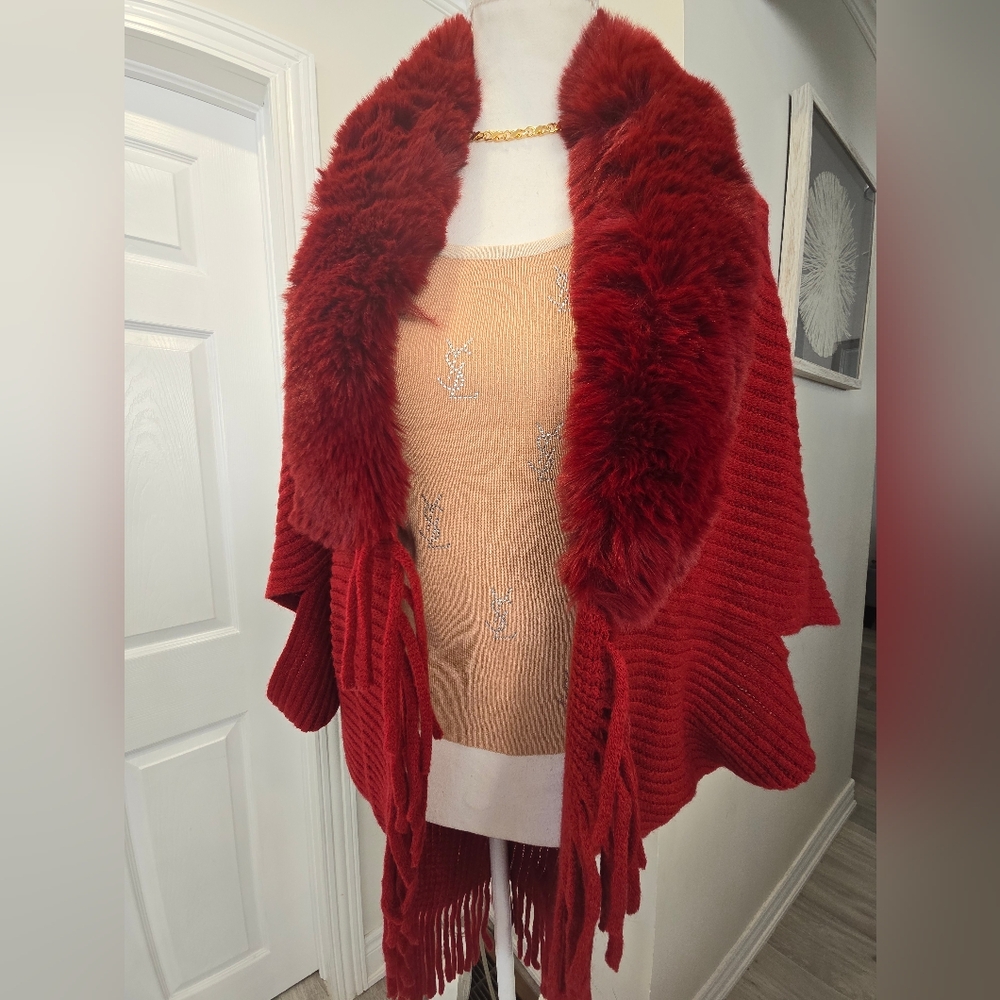 🌹Women's Fur Collar Shawl Cape Women's Knitted Cardigan Cape Top Women's